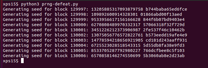 Output from PRNG predictor