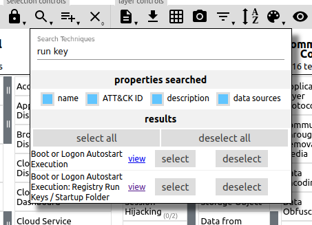 ATT&CK search for 'run key'